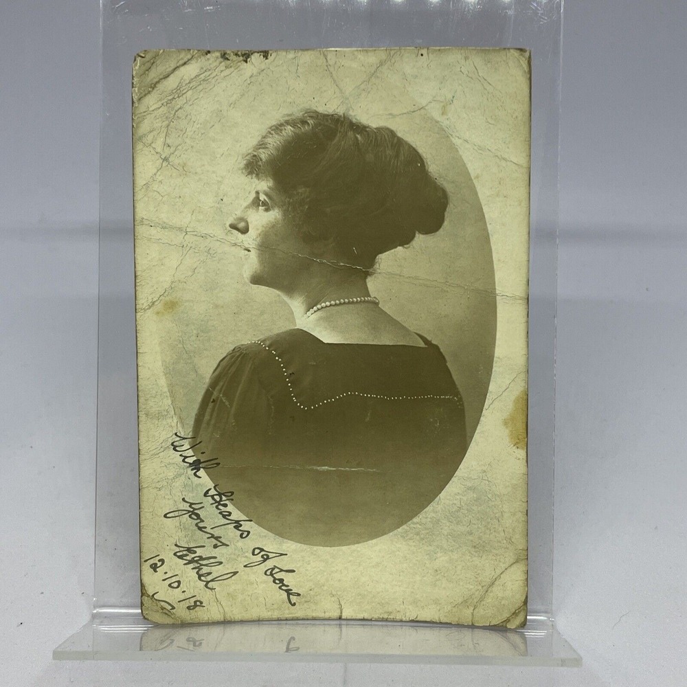 Antique 1918 Real Photo Postcard RPPC Ethel Portrait Inscribed to Clarence WWI